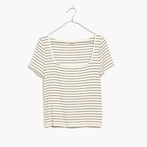 Madewell Ribbed Square-Neck Crop Top Shirt Striped NG594 S